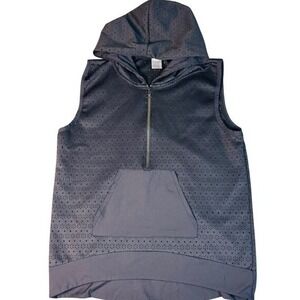 Anne Cole Locker Vest Women M Perforated Quarter Zip Sleeveless Hoodie Black